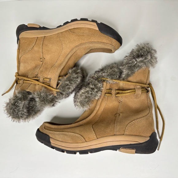 Lands End Ankle Boots Size 6.5 Suede Faux Fur - Picture 5 of 12